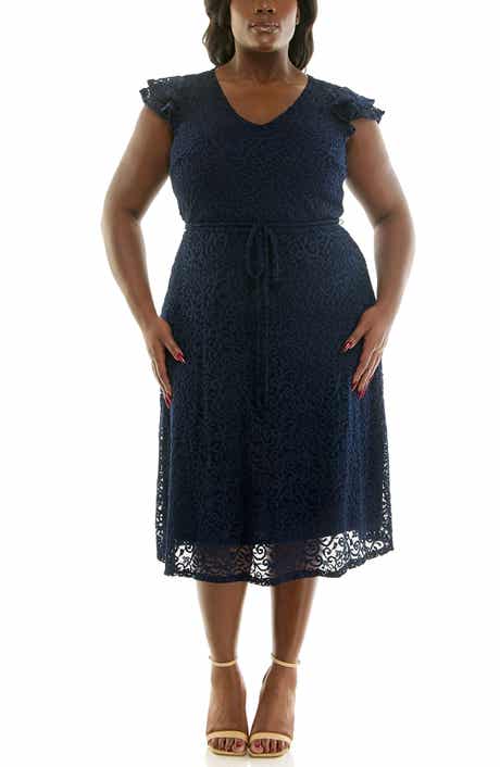 Nina Leonard Lace Fit & Flare Dress