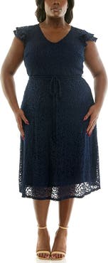 Nina Leonard Lace Fit & Flare Dress