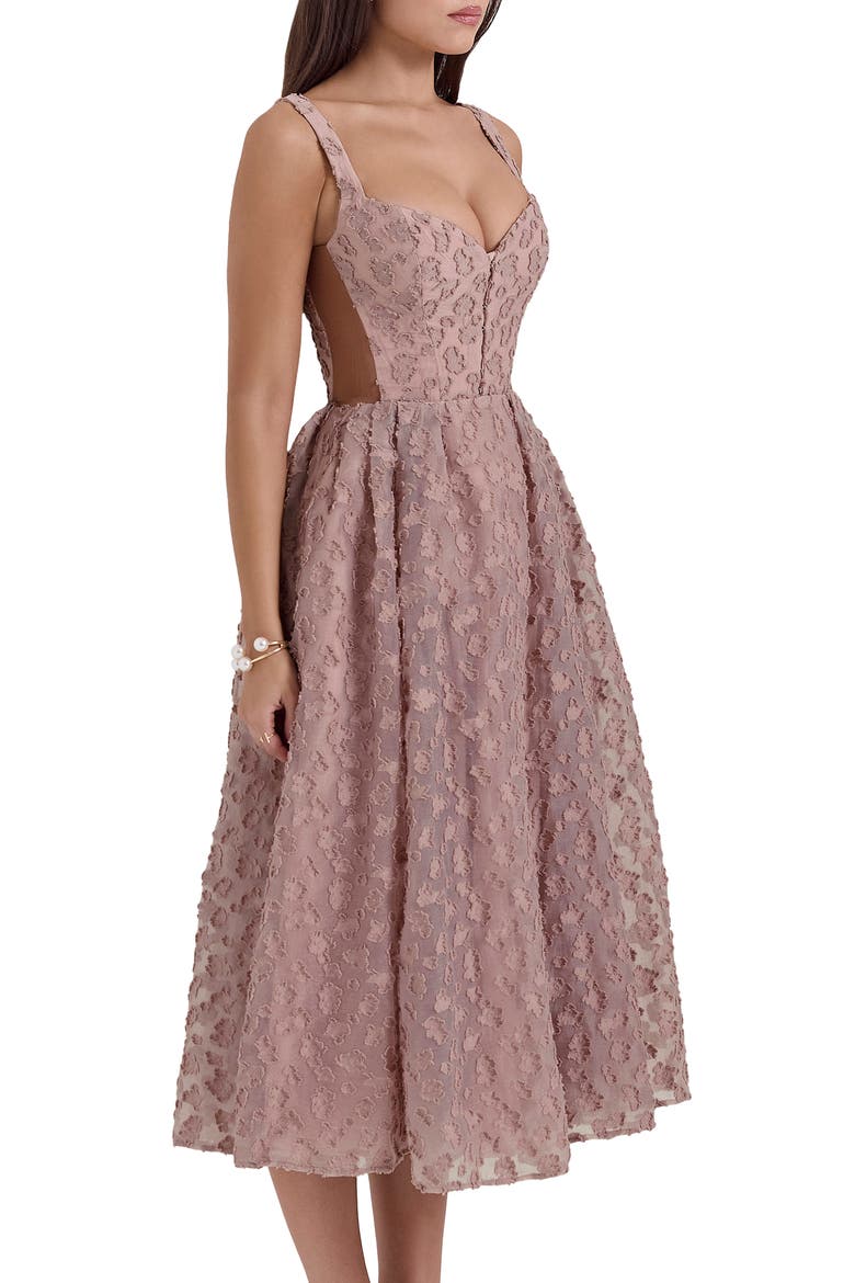 Lovely Floral Jacquard Midi Dress, Alternate, color, ADOBE ROSE