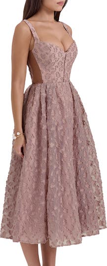 Lovely Floral Jacquard Midi Dress