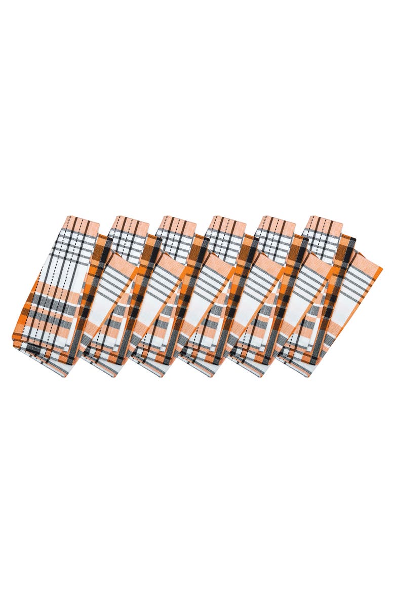 Zelda Black and Orange Halloween Plaid Cotton Napkin Set of 6, Main, color, Orange