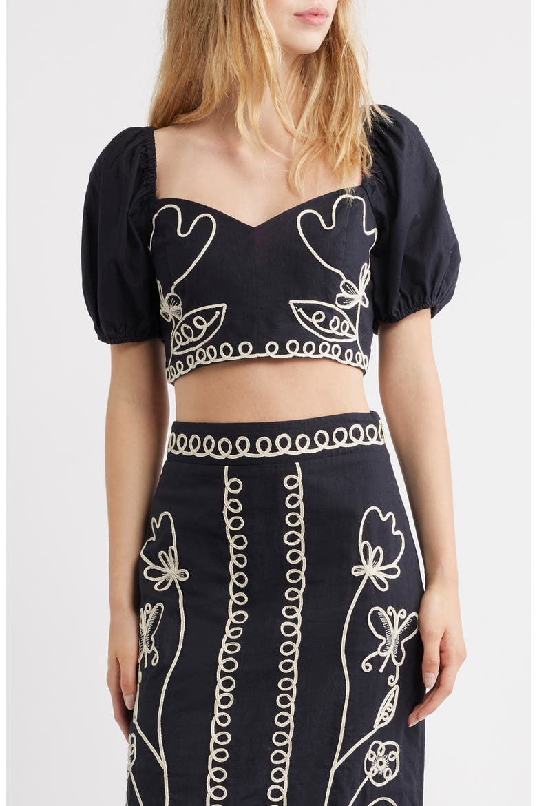 Anca Embroidered Crop Top, Main, color, BLACK