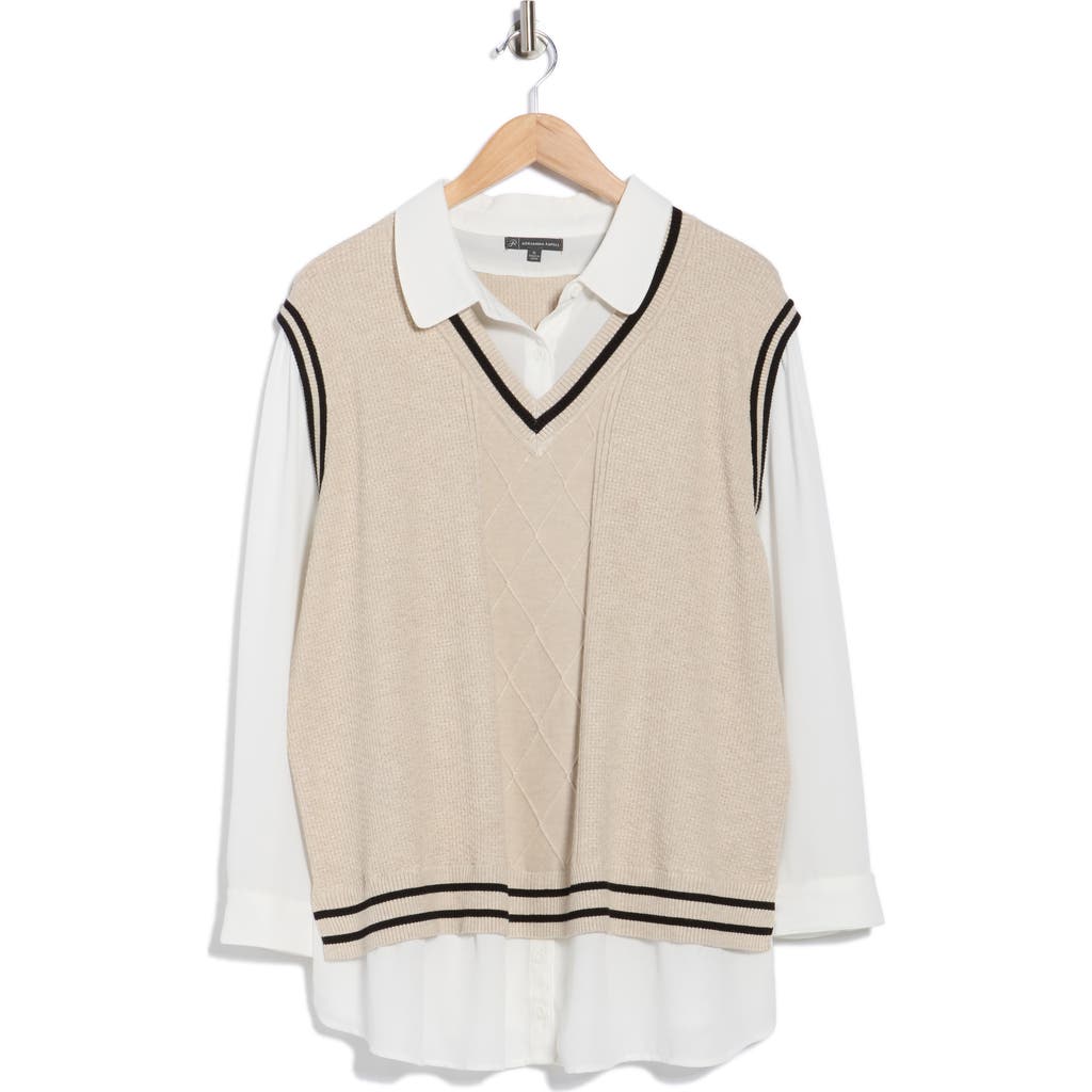 Adrianna Papell V-neck Twofer Sweater In Multi