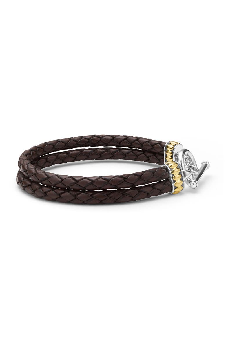 Men's Anthem Double Leather Bracelet, Alternate, color, BROWN
