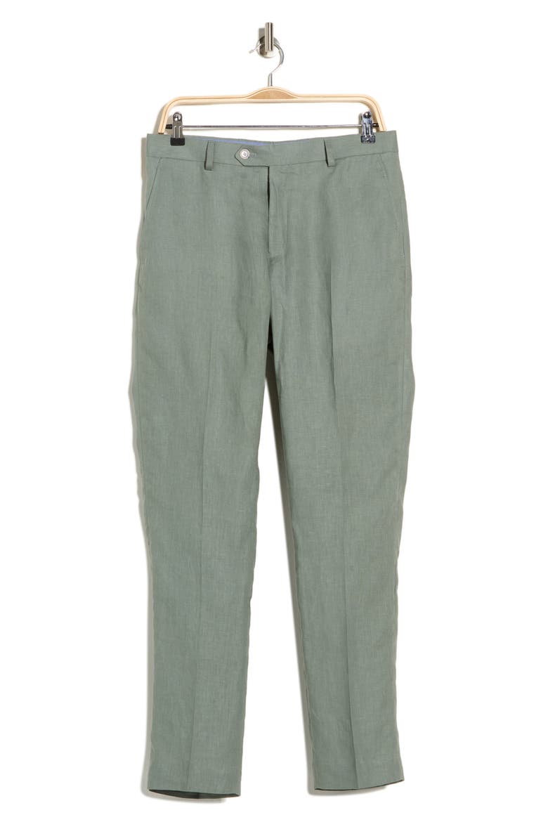 Flat Front Linen Trousers, Alternate, color, SAGE PLAIN