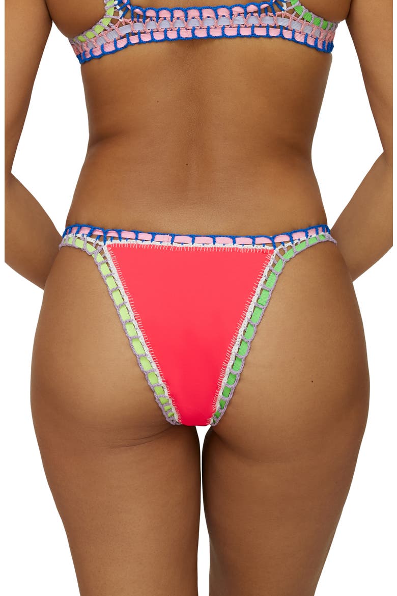 Colorful Whipstitch Trim Bikini Bottoms, Alternate, color, RED
