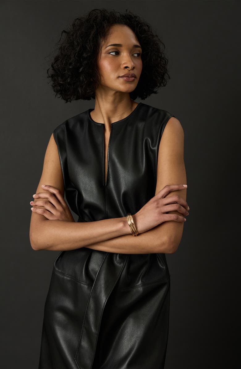 Luxely Faux Leather Belted Midi Dress, Alternate, color, Black