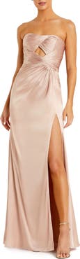 Mac Duggal Strapless Charmeuse Wrap Gown With Cutout Detail