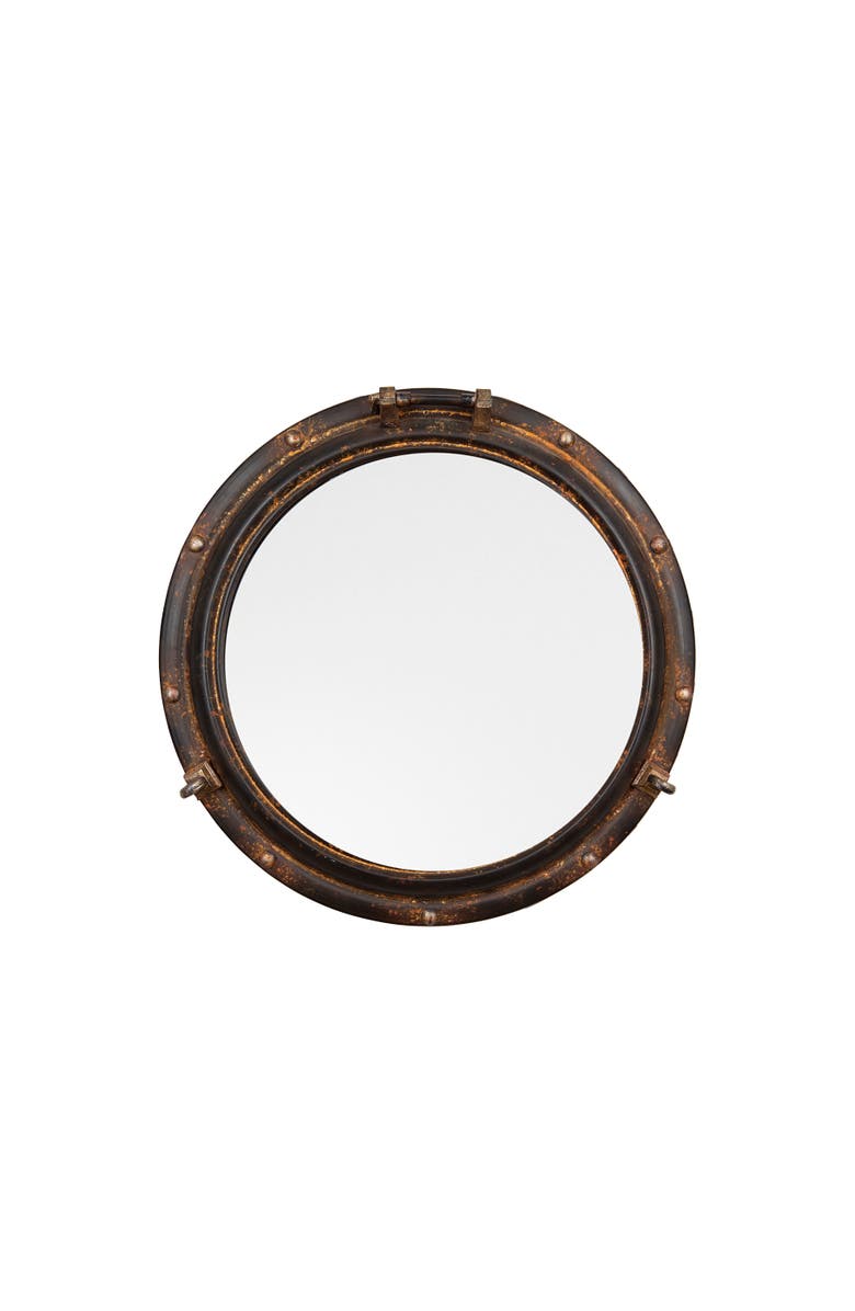 Storied Home Round Metal Porthole Wall Mirror, Rust, Main, color, Brown