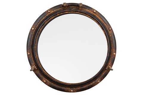 Round Metal Porthole Wall Mirror, Rust