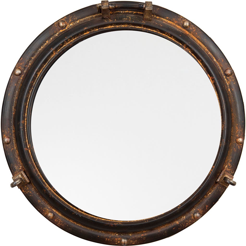 Storied Home Round Metal Porthole Wall Mirror, Rust In Brown