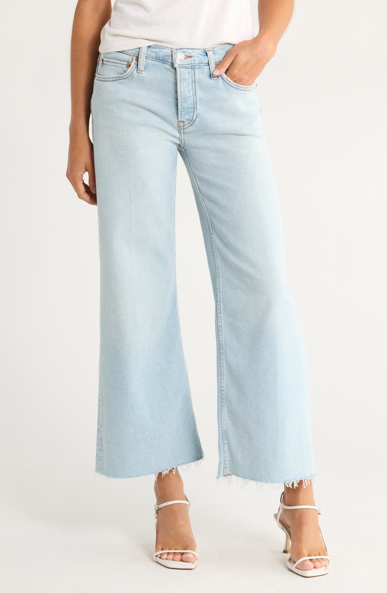 Re/Done High Waist Raw Hem Wide Leg Crop Jeans, Main, color, Ola Indigo