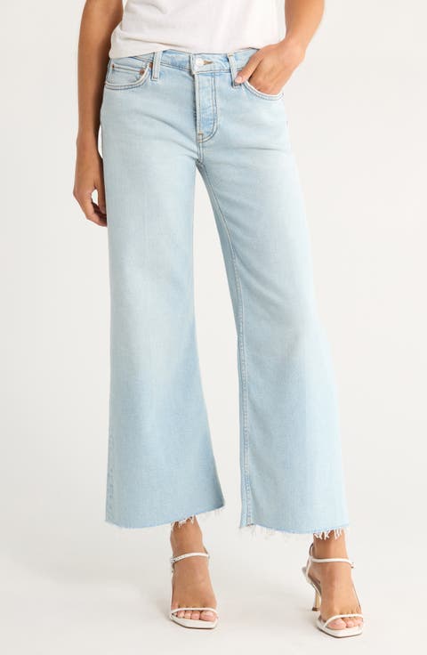 High Waist Raw Hem Wide Leg Crop Jeans (Undertow)