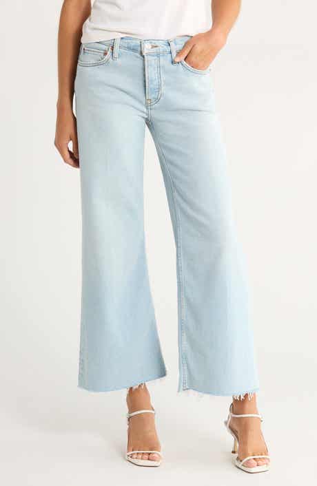 Re/Done High Waist Raw Hem Wide Leg Crop Jeans