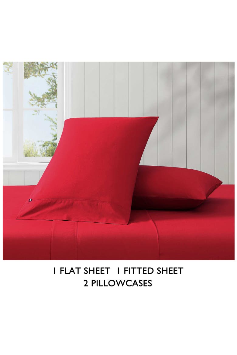 Cotton Percale Sheet Set, Alternate, color, RED