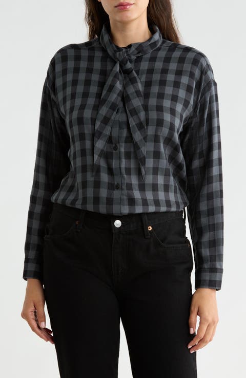 Tie Neck Button-Up Top