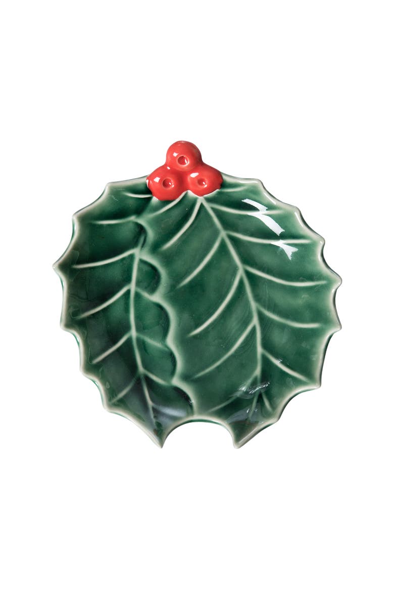 Berries and Holly Decorative Christmas Plate, Main, color, Green