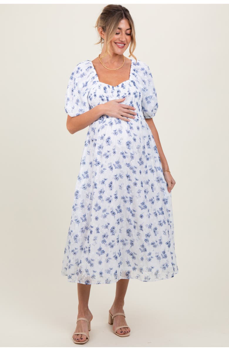 PinkBlush Floral Smocked Bodice Midi Dress, Alternate, color, Blue