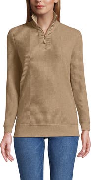 Lands' End Long Sleeve Waffle Quarter Zip Pullover