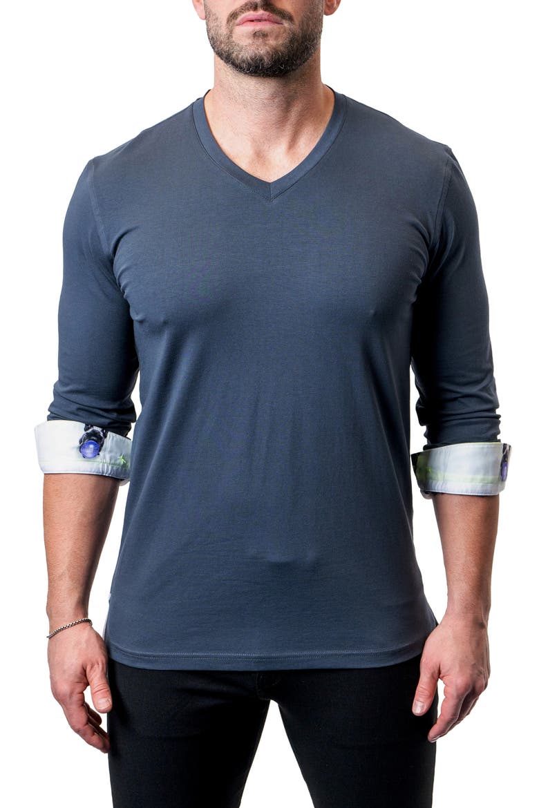 Edison Neoncuff Blue V-Neck Long Sleeve T-Shirt, Alternate, color, BLUE