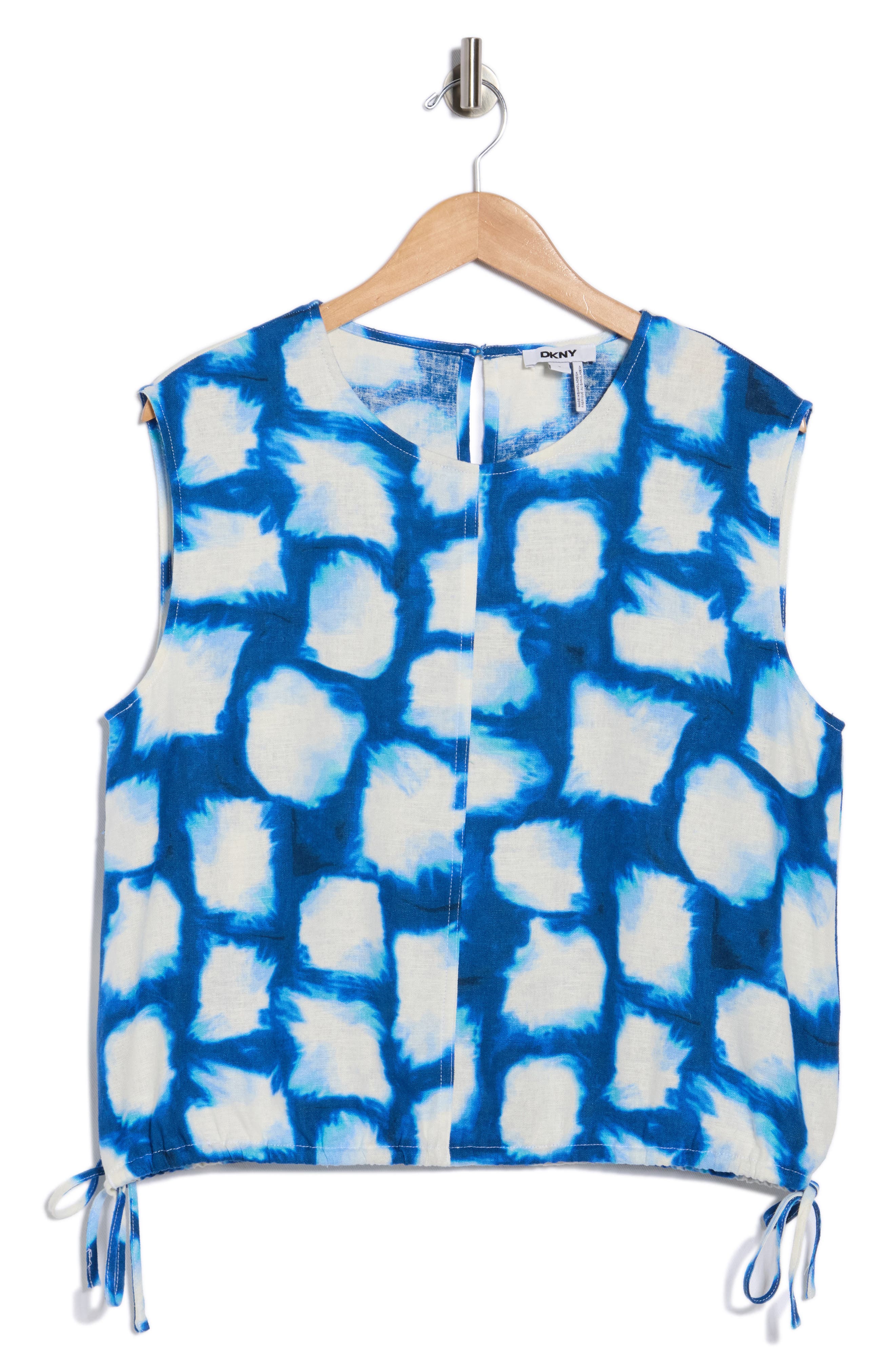 DKNY Sleeveless Drawstring Hem Linen Blend Top