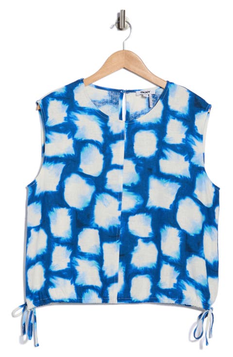 Sleeveless Drawstring Hem Linen Blend Top