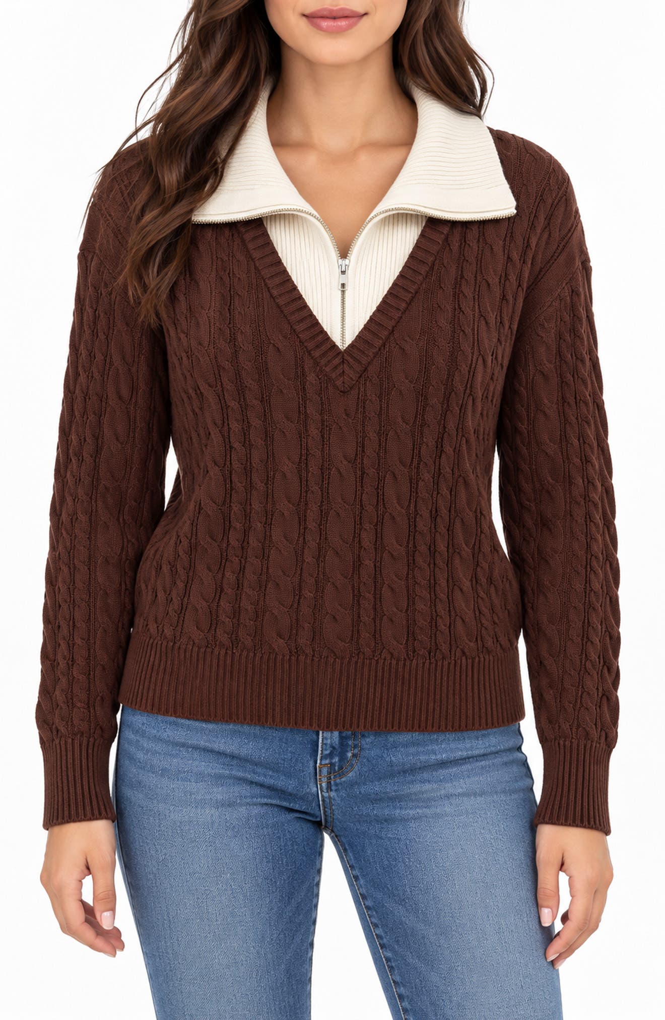 Cable Knit Twofer Sweater