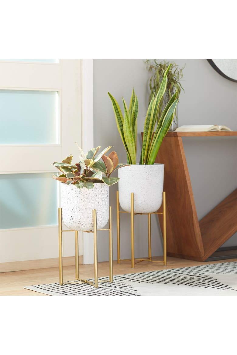 White Metal Contemporary Round Planter - Set of 2, Alternate, color, WHITE