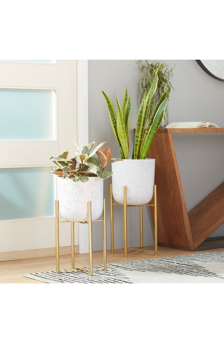 VIVIAN LUNE HOME White Metal Contemporary Round Planter - Set of 2, Alternate, color, White