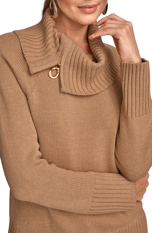 Donna Karan New York Asymmetric Zip Collar Sweater In Brown