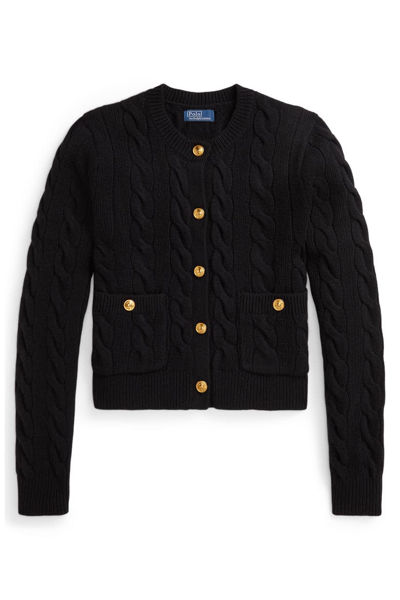 Cable Knit Wool & Cashmere Cardigan, Alternate, color, BLACK