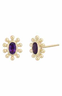 14K Yellow Gold Amethyst Oval Stud Earrings