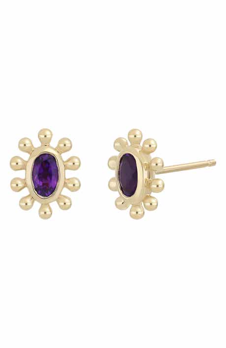 14K Yellow Gold Amethyst Oval Stud Earrings