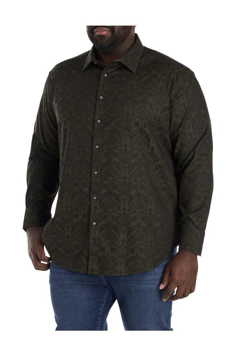 Robert Graham DXL Big & Tall Highland Tonal Sport Shirt, Alternate, color, Olive