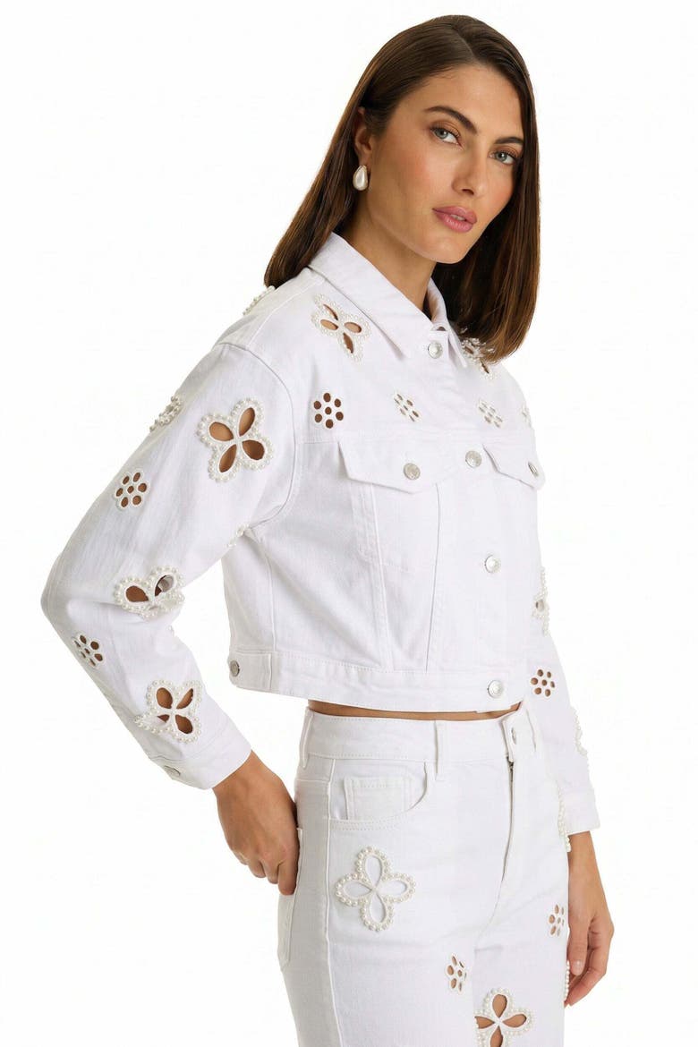Kaia Pearl Jean Jacket, Alternate, color, White