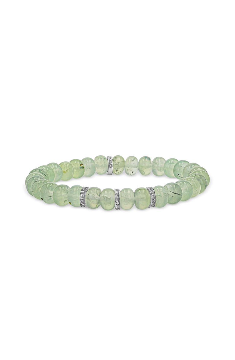 Sheryl Lowe Prehnite Bead Bracelet with 3 Diamond Rondelles, Main, color, 
