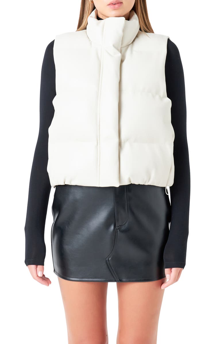 Grey Lab Faux Leather Crop Puffer Vest, Alternate, color, Cream