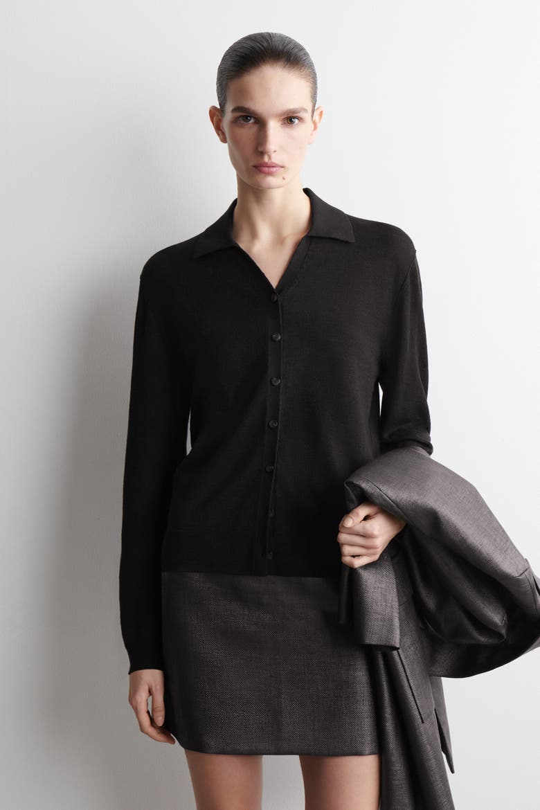 Knitted Linen-Merino Shirt, Main, color, BLACK