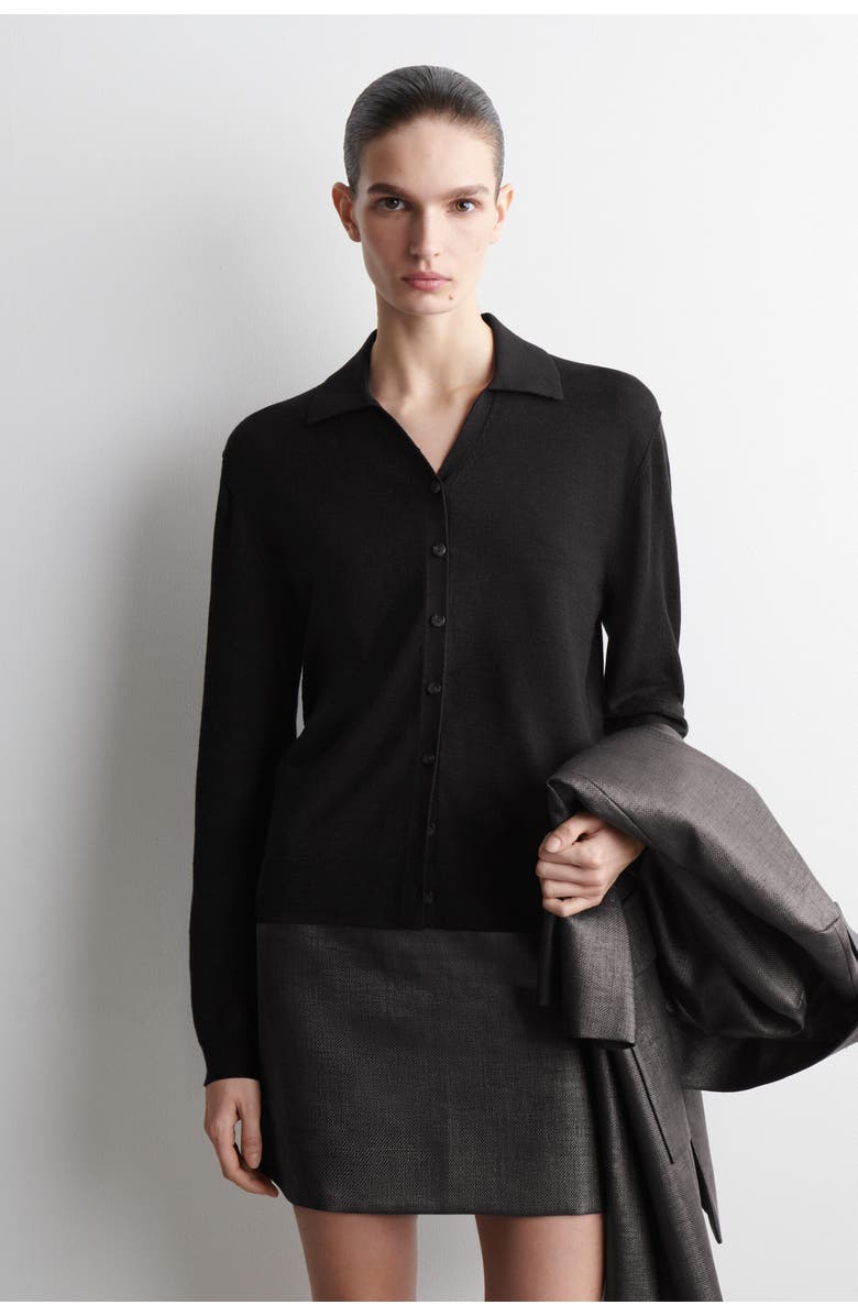 COS Knitted Linen-Merino Shirt, Main, color, Black