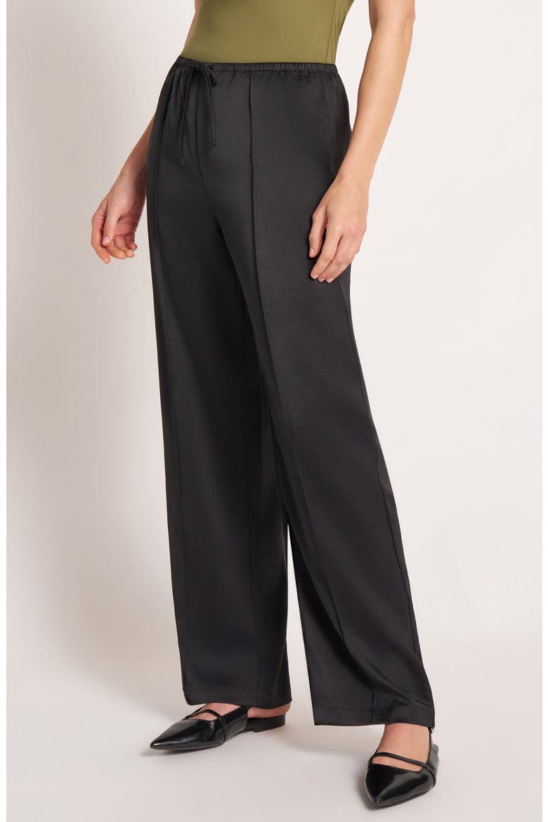 Roselle Drawstring Satin Pants, Alternate, color, BLACK
