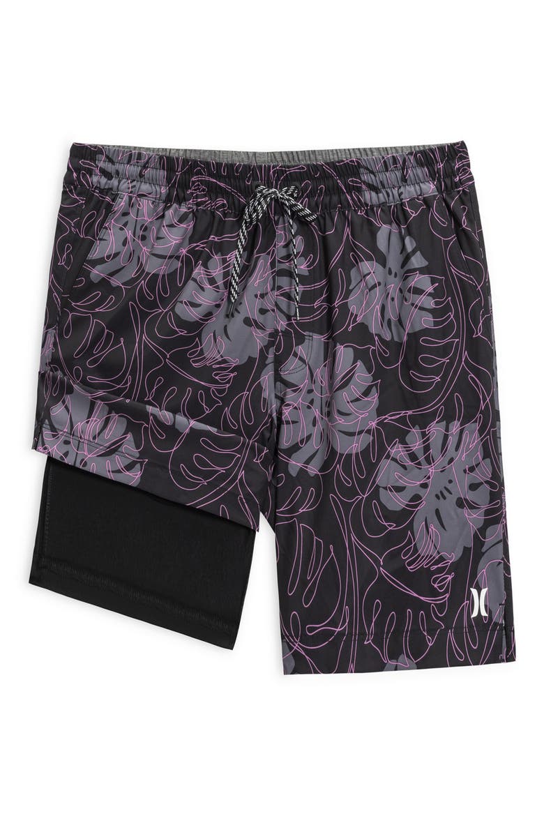 Leaf Volley Swim Trunks, Alternate, color, BLACK
