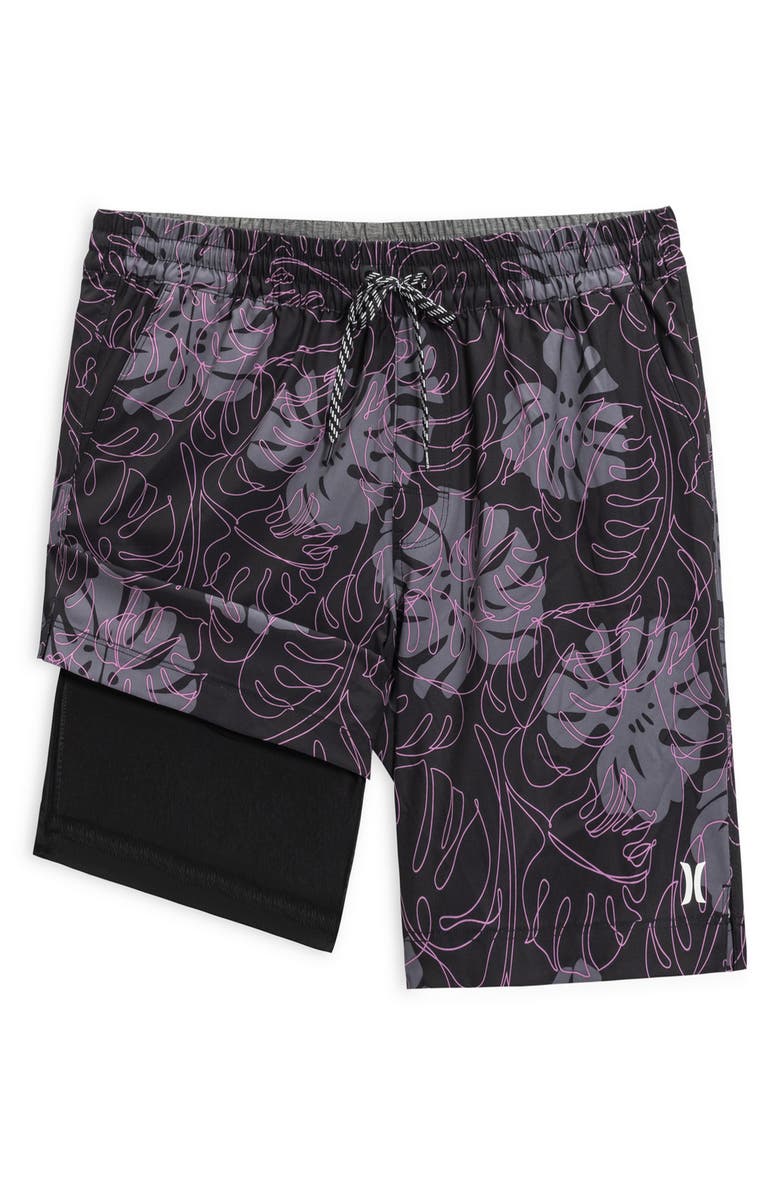Hurley Leaf Volley Swim Trunks, Alternate, color, Black
