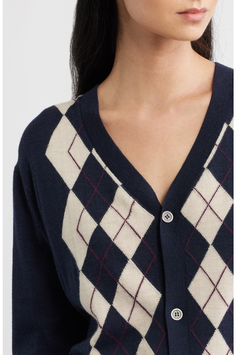 V-Neck Merino Wool Cardigan, Alternate, color, NAVY ARGYLE
