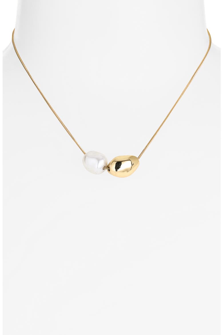 Faux Pearl Nugget Pendant Necklace, Alternate, color, WHITE- GOLD