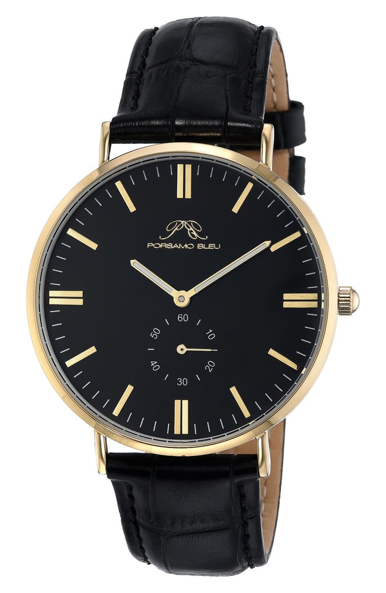 PORSAMO BLEU Henry Croc Embossed Leather Strap Watch, 40mm, Main, color, 