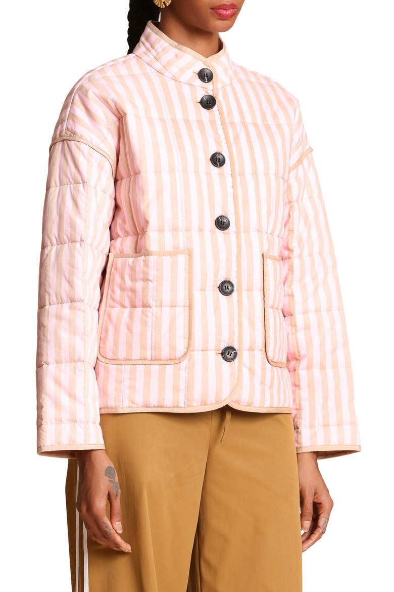 Stripe Boxy Quilted Cotton Blend Jacket, Alternate, color, PINK-TAUPE STRIPE