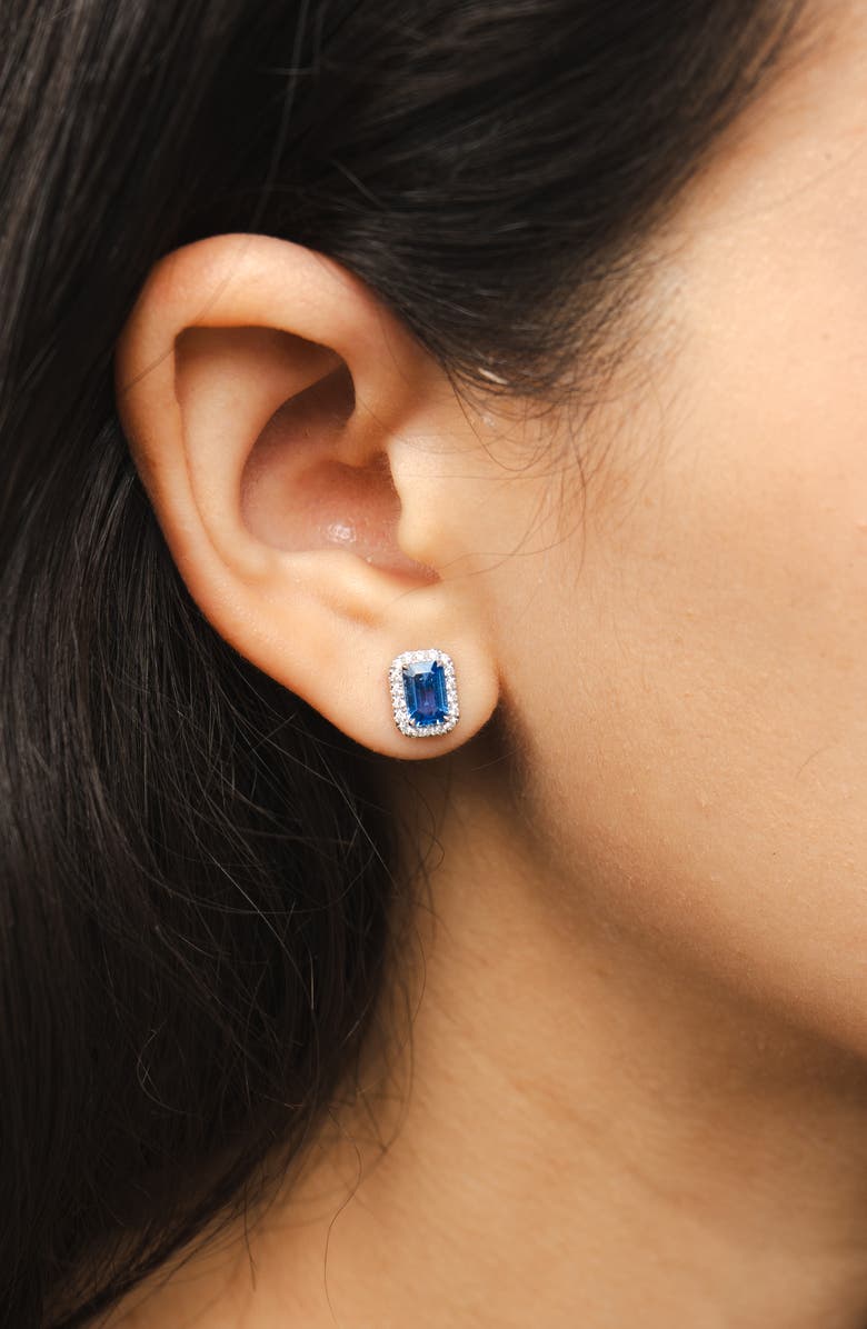 VALANI ATELIER Sapphire & Diamond Halo Stud Earrings, Alternate, color, 14K White Gold