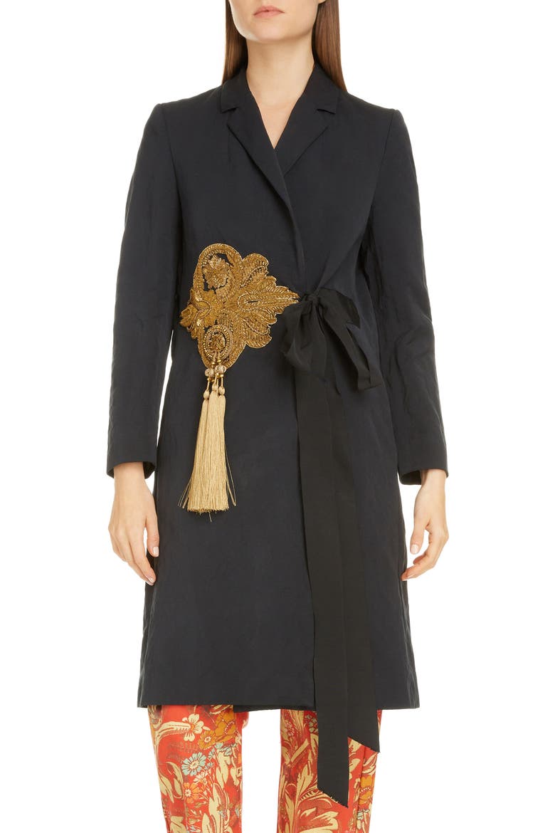 Richy Embroidered Tassel Cotton Blend Jacket, Main, color, BLACK