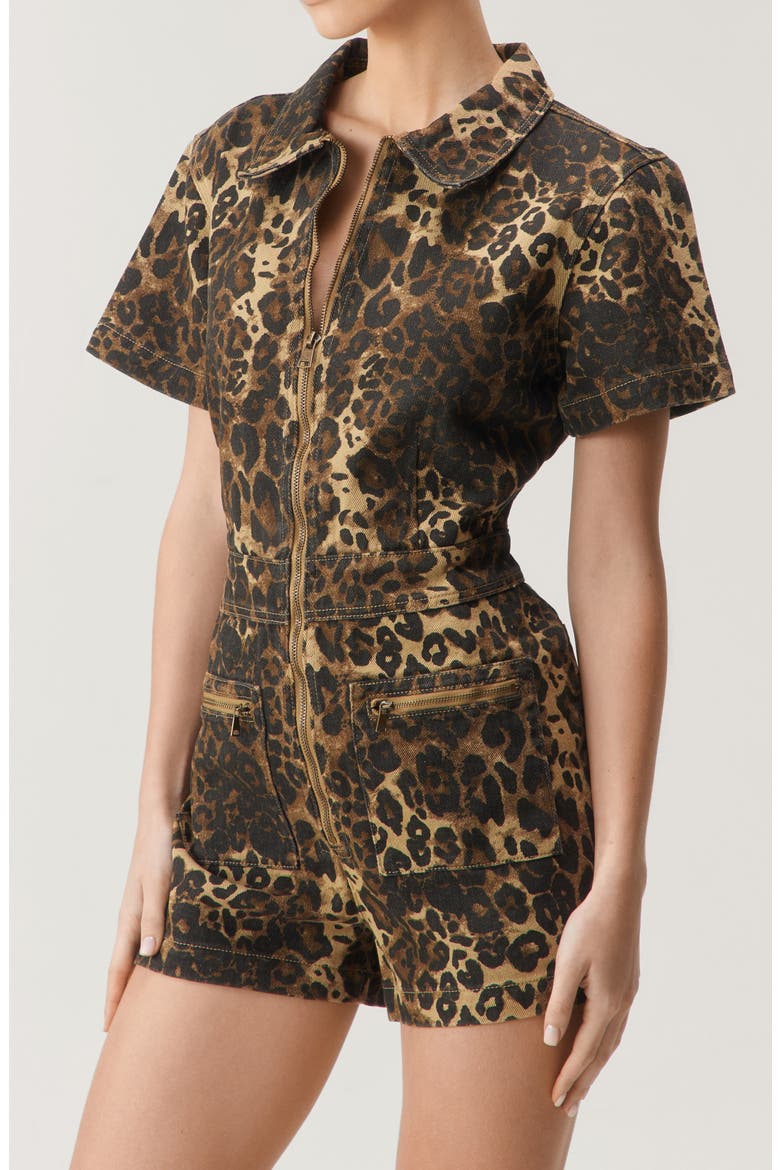 Leopard Print Denim Romper, Alternate, color, LEOPARD