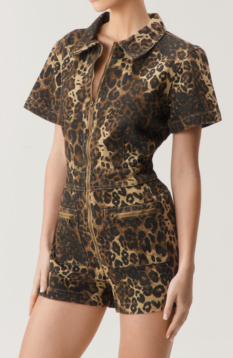 NASTY GAL Leopard Print Denim Romper, Alternate, color, 